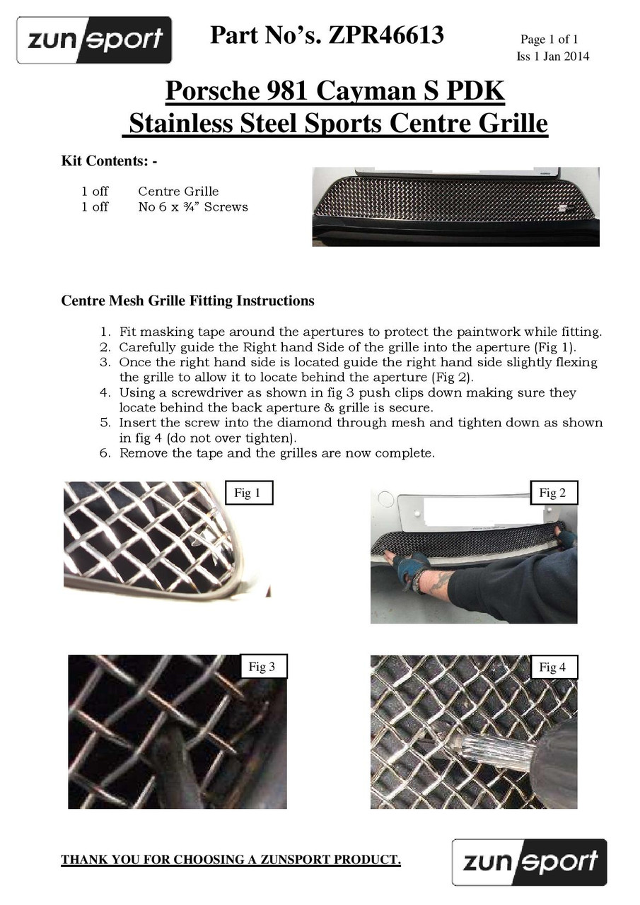 ハリポー Porsche Cayman S 981 (PDK with Sensors) - Front Grille Set